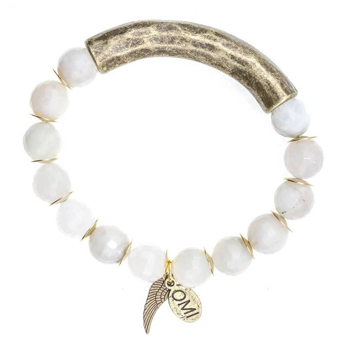 Faceted New Jade Stone Bead Bracelet With Bronze Bar and Spacers - 10mm-wholesale for wholesale by omibeads