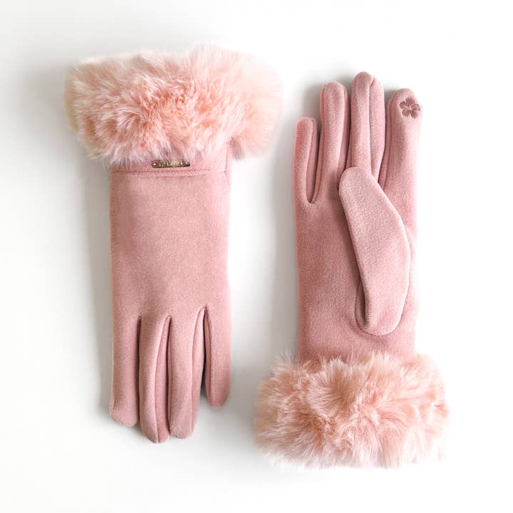 Microsuede Gloves w/ Faux Fur Cuff | Pink for wholesale by La-a SOLE