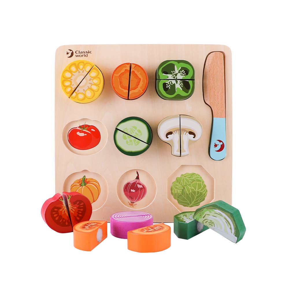 Hippychick – wholesale Wood toy – Child – Classic World Cutting Veg Puzzle Wooden FSC Pretend Play Toy1