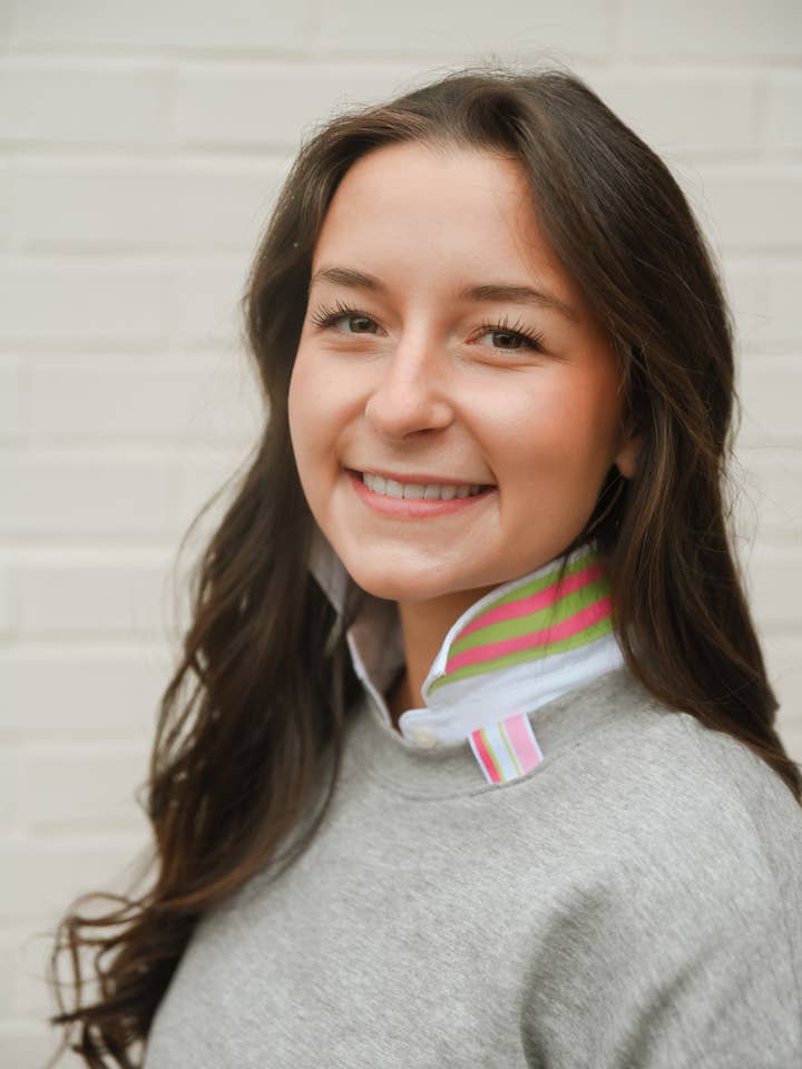 Casie 2 - White Oxford w Lime & Pink Stripe Ribbon for wholesale by Pearly Vine