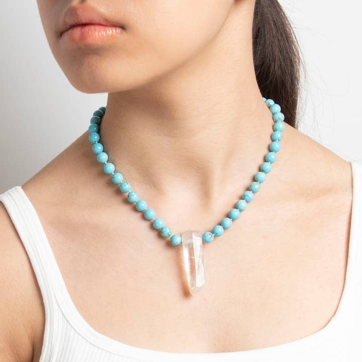 Crystal with Turquoise Howlite Necklace in Sterling Silver for wholesale by Naturagems