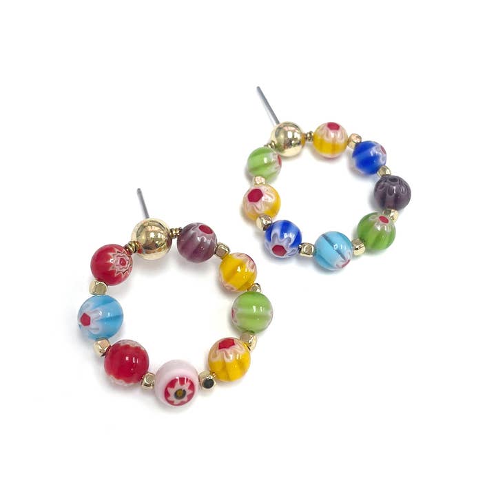 MULTI Murano Glass Bead Station Round Post Earrings for wholesale on Faire
