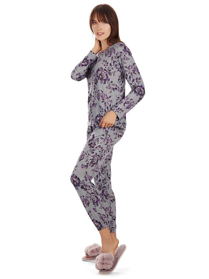 Memoi Purple Blossom 2 Piece Pajama Set for wholesale on Faire0