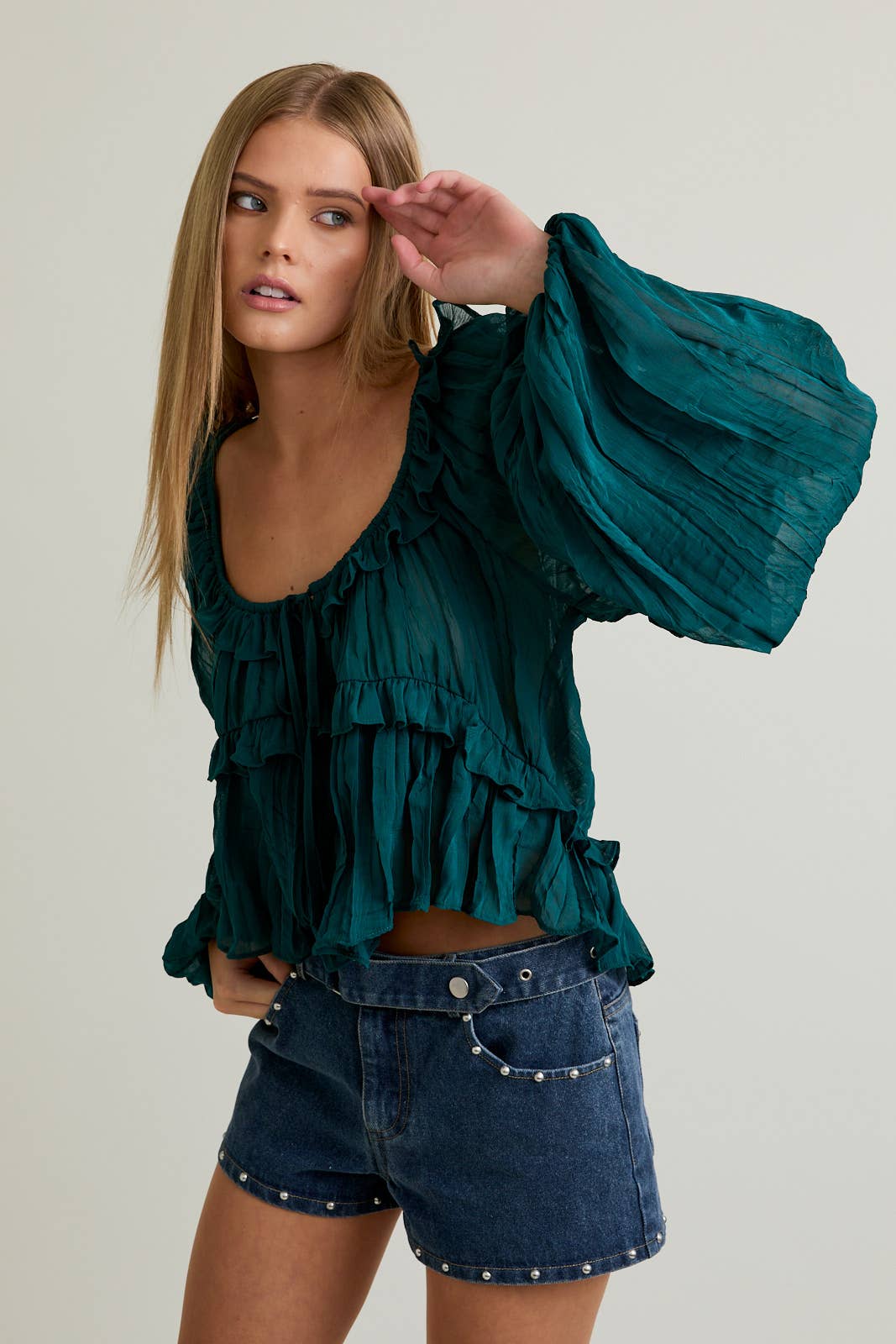 LE LIS - Wholesale Blouse - Women's - SCOOP NECK RUFFLE DETAIL BLOUSE19