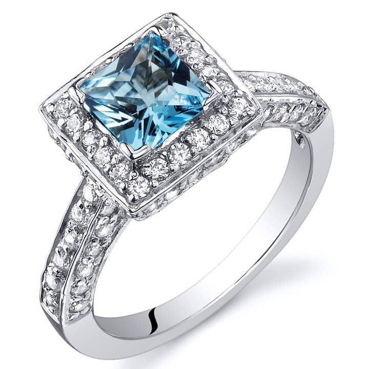 Swiss Blue Topaz Princess Cut Sterling Silver Ring Size 6 for wholesale by Peliani