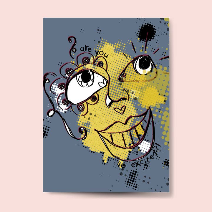 Excited Greeting Card for wholesale by Stoodles