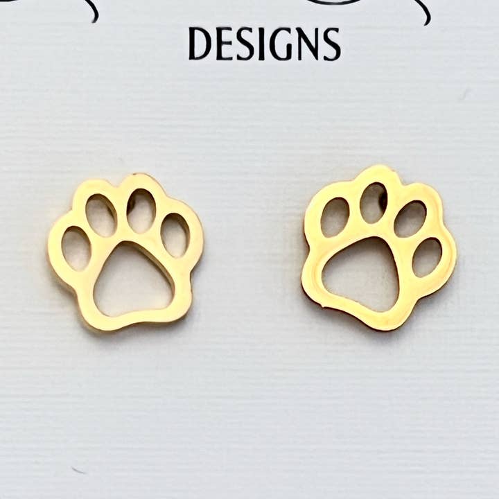 Steele Sloan Designs - Wholesale Stud/Post Earrings - Adorable Paw Earrings - Open Paw Gold Stud Earrings - NEW!0