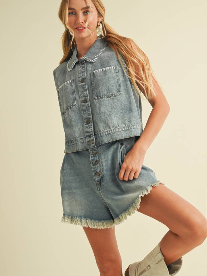 DENIMVEST MED LOMME OG KANTSTING for engroshandel hos Mustard Seed