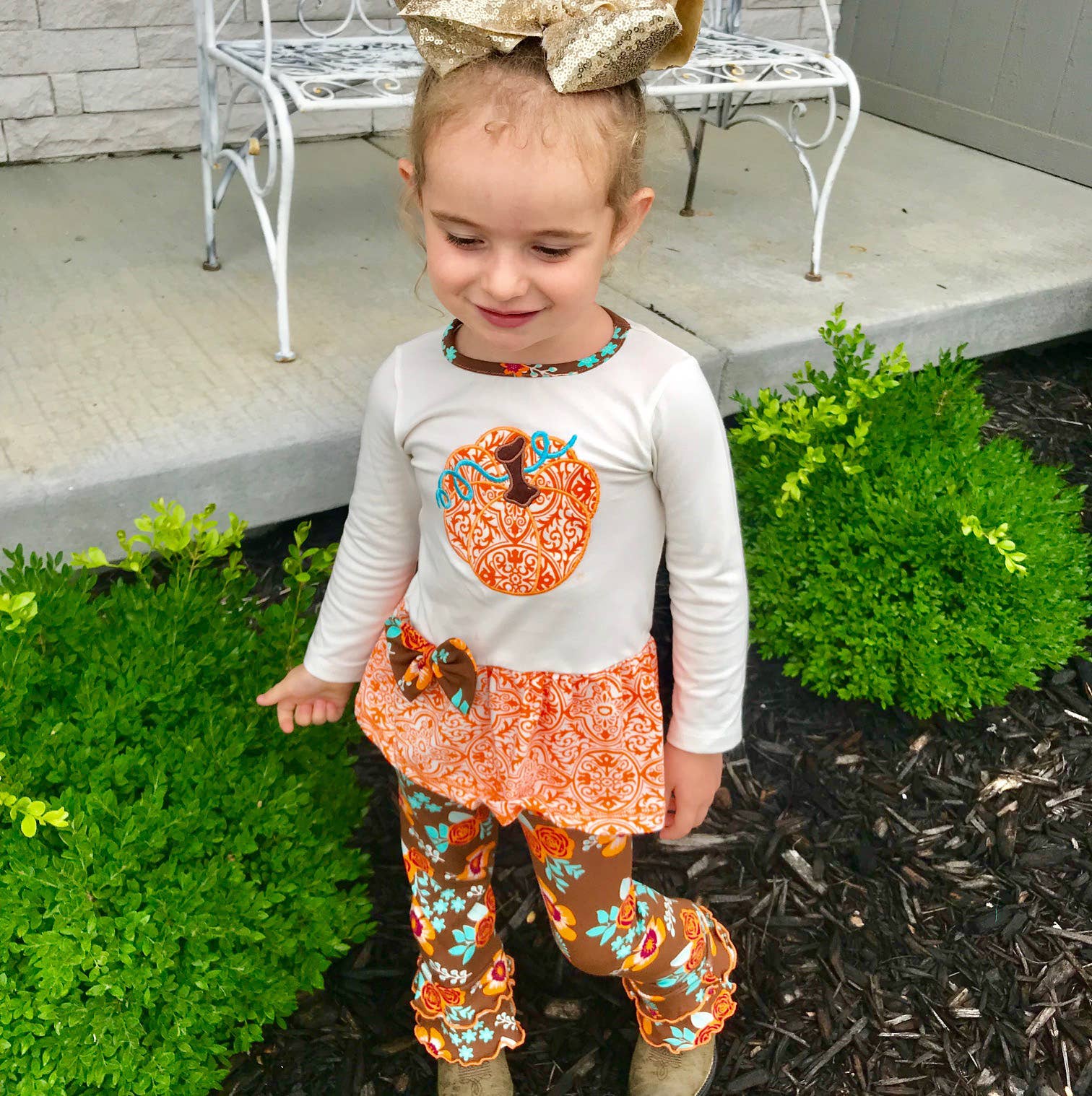 AnnLoren – wholesale Top & trouser set – Kids –  AnnLoren Girls Thanksgiving Clothing sz 9/10 Pumpkin Floral2