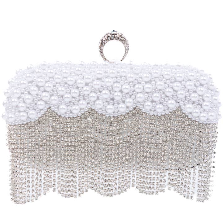 Elegant Pearl and Crystal Clutch L6130 for wholesale by PEACH ACCESSORIES