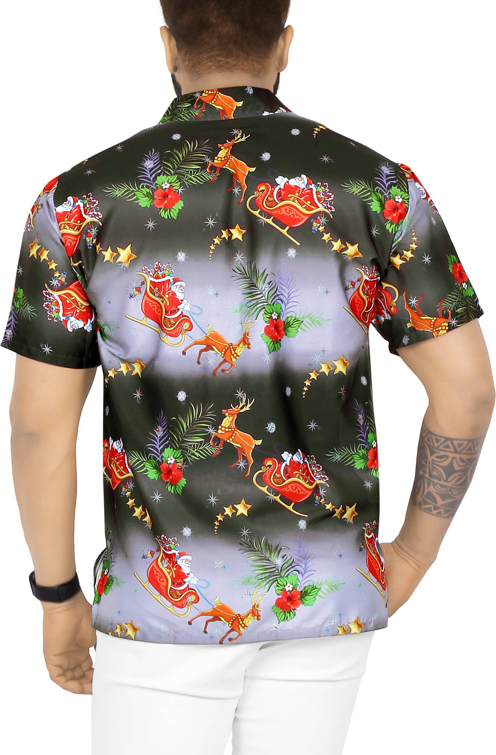 LA LEELA Men's Xmas Santa Printed Shirt Black P00097 for wholesale on Faire2