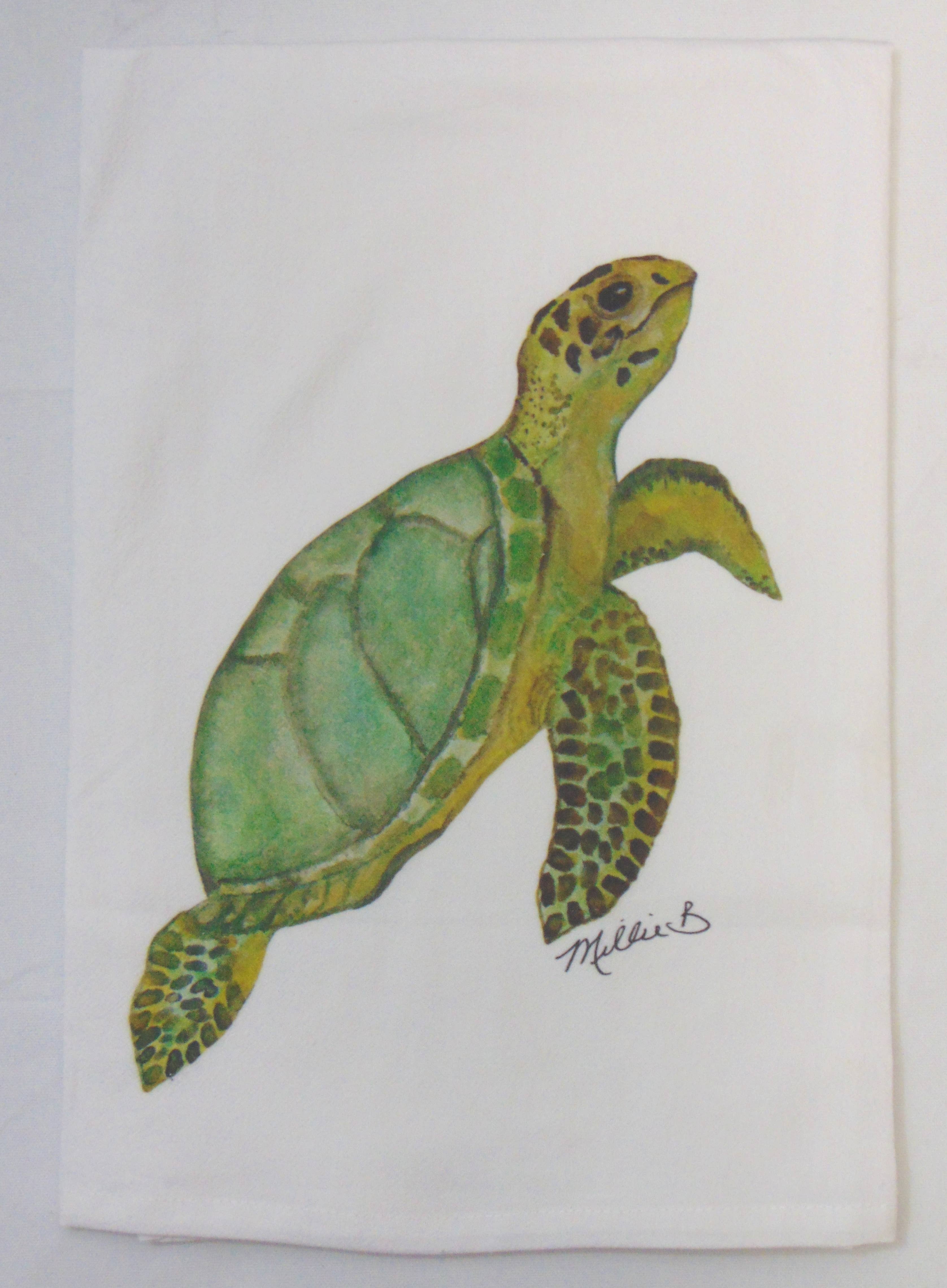 Lowcountry Linens – wholesale Kökshandduk – Begränsad upplaga akvarell havet sköldpadda mjöl säck handduk0