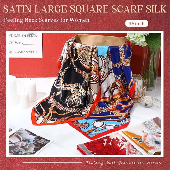Crover - Wholesale Scarf - Women's - Silky Satin Square Scarf – 35" x 35", Assorted Colors1