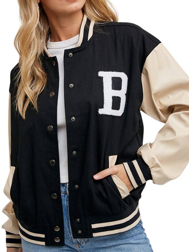Color Block Varsity Jacket for wholesale by Vanilla Monkey