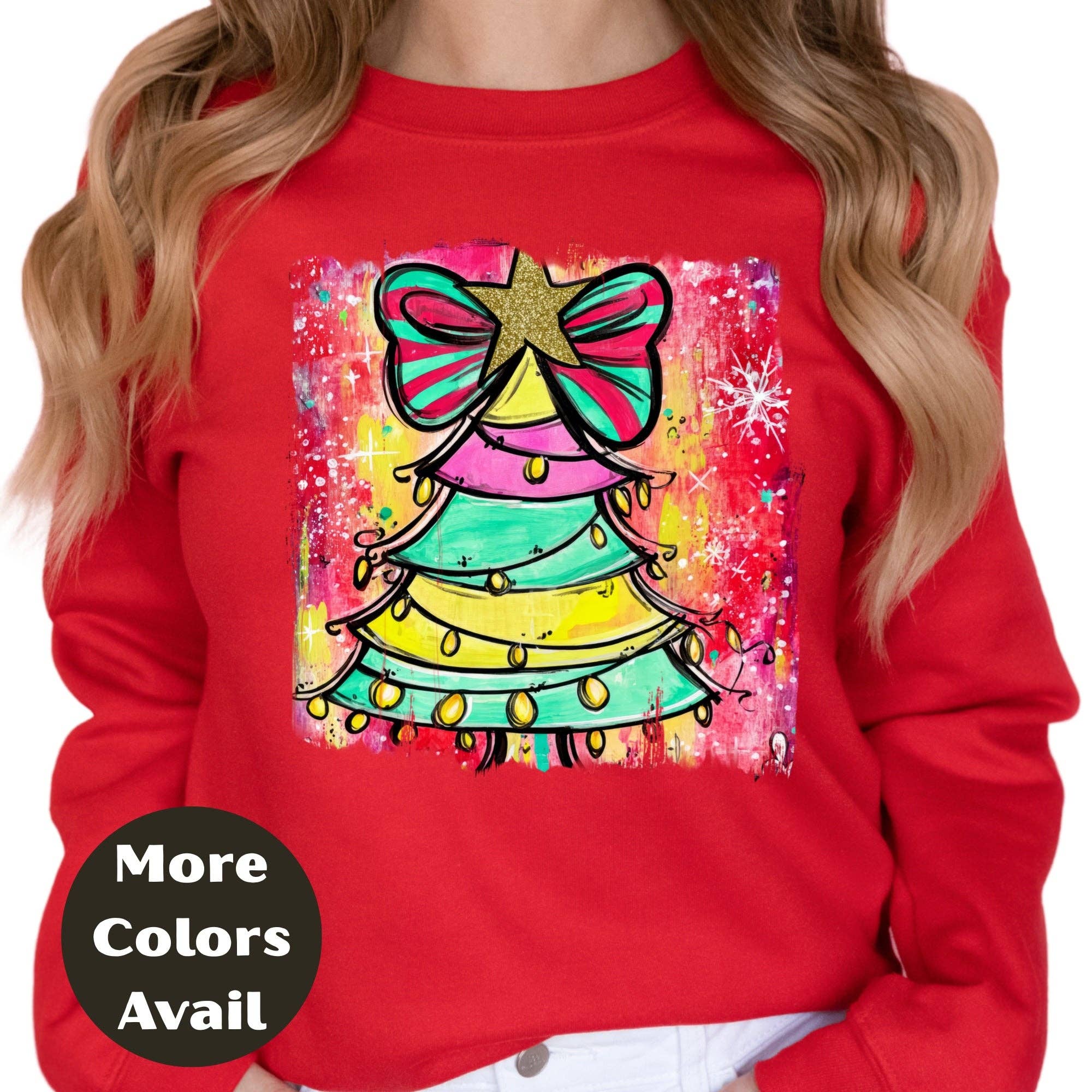 Epic Life  - Designed – wholesale T-shirt (graphic) – women's – Rainbow Christmas Tree Shirt or Sweatshirt – Colorful Holiday Top S-4XL Plus Size – Whimsical Bow Tree – Bright Festive Tee3