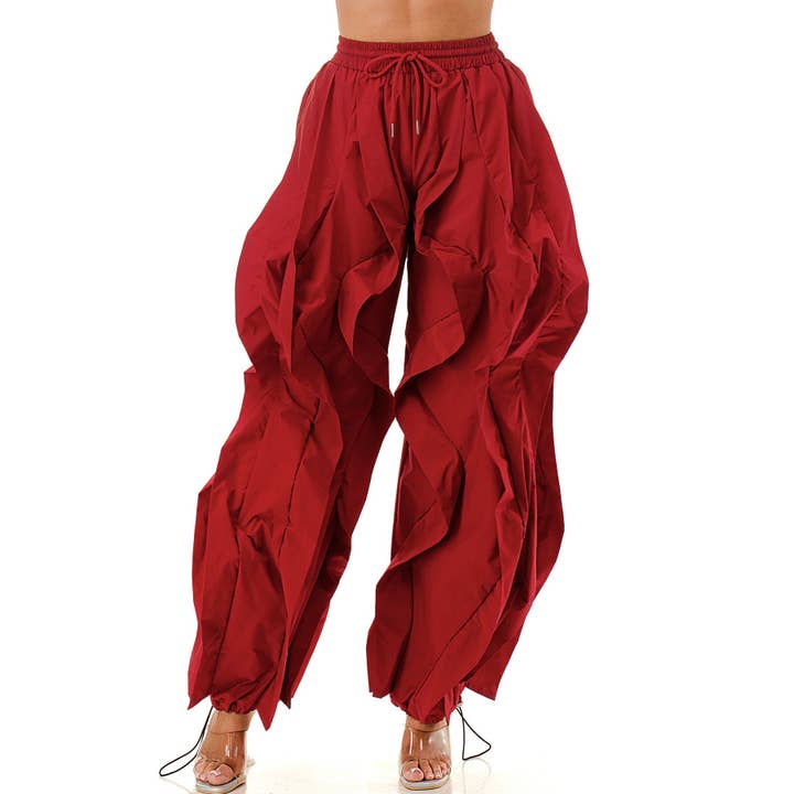 omgstyles - Wholesale Pants - Women's - Oversized Wide Leg Ruffle Jogger Pants5