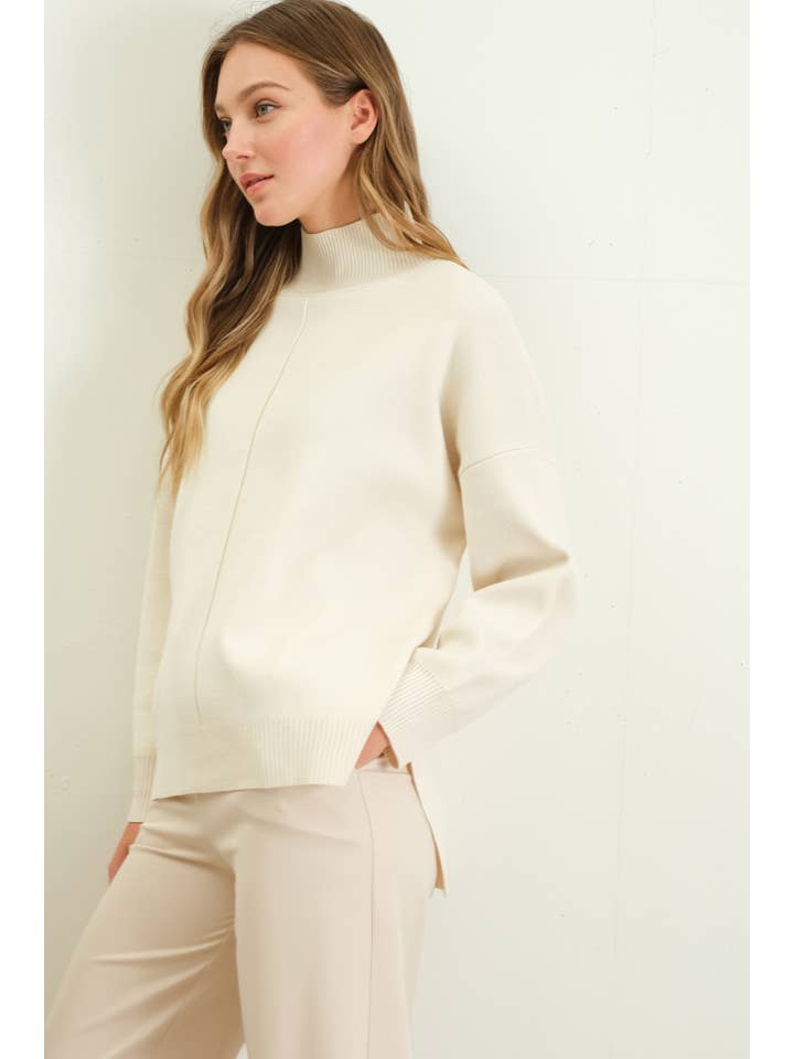 The Workshop Studio - Wholesale Knit Sweater - Women's - MOCK NECK FRONT SEAM PULLOVER SWEATER