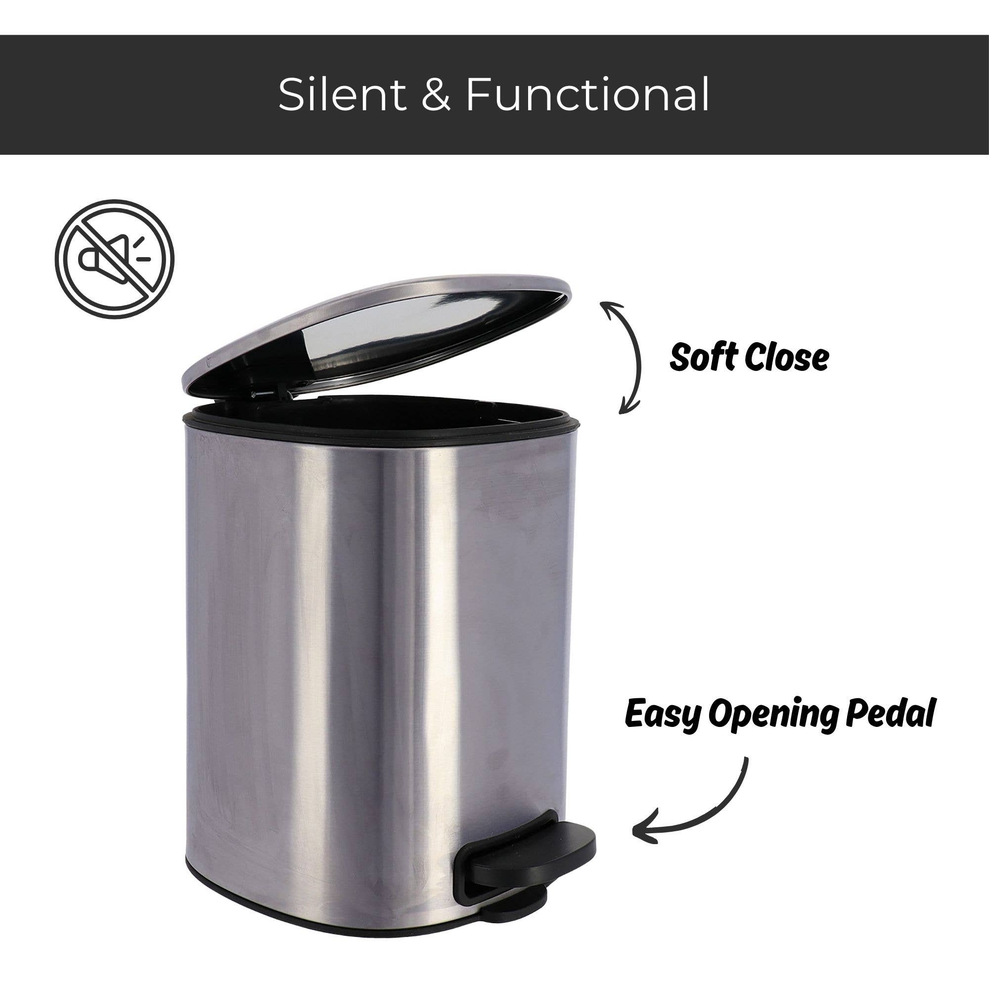 Evideco French Home Goods - Wholesale Bathroom Trashcan - Metal Trash Can with Silent Soft Close Lid Large 5L 1.3 Gal5