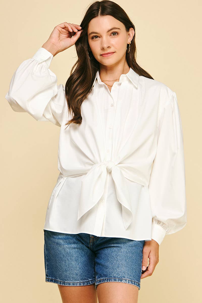 PINCH - Wholesale Button Down Shirt - Women's - FRONT TIE DETAILED BUTTON DOWN SHIRT - 6524T6