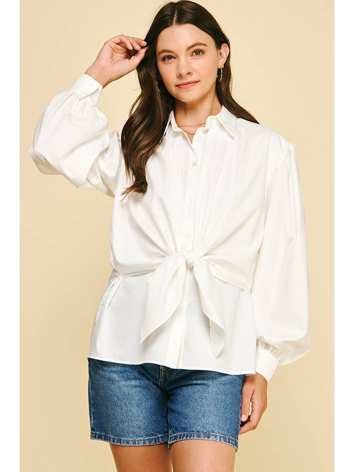 PINCH - Wholesale Button Down Shirt - Women's - FRONT TIE DETAILED BUTTON DOWN SHIRT - 6524T6