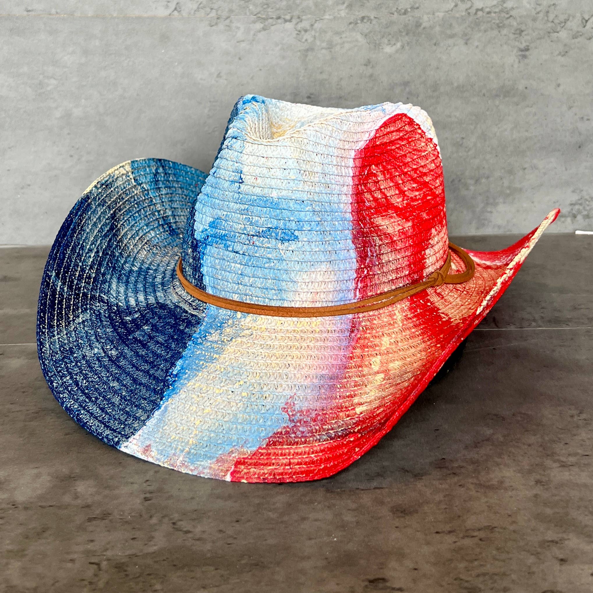 Nymf by Collette - Wholesale Hat Accessory - Women's - Red White & Blue Straw Cowboy Hat2