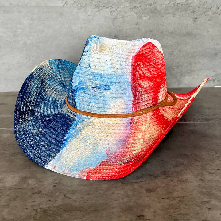Nymf by Collette - Wholesale Hat Accessory - Women's - Red White & Blue Straw Cowboy Hat2
