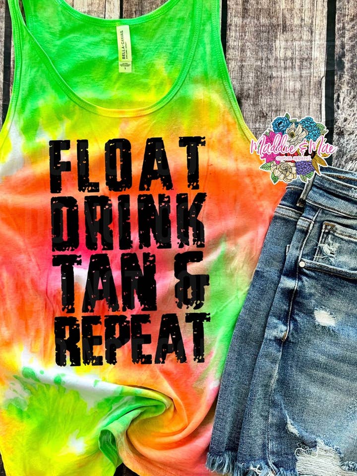 Float Drink Tan Repeat for wholesale by Maddie & Mae Custom Apparel Wholesale