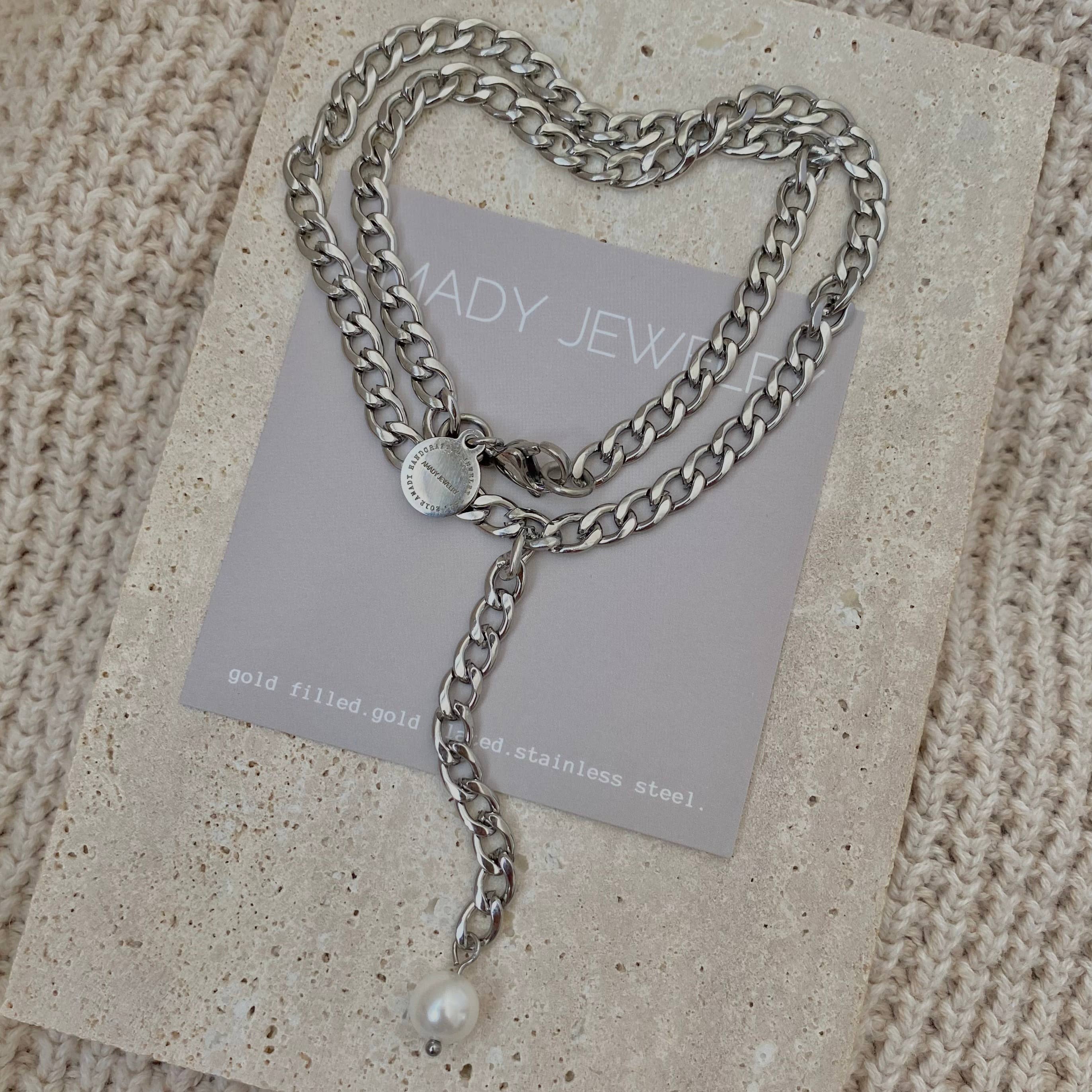 Amady Jewelry - Vente Sautoir et collier en Y - Chaîne à maillons gourmettes en argent et collier Lariat en perles5