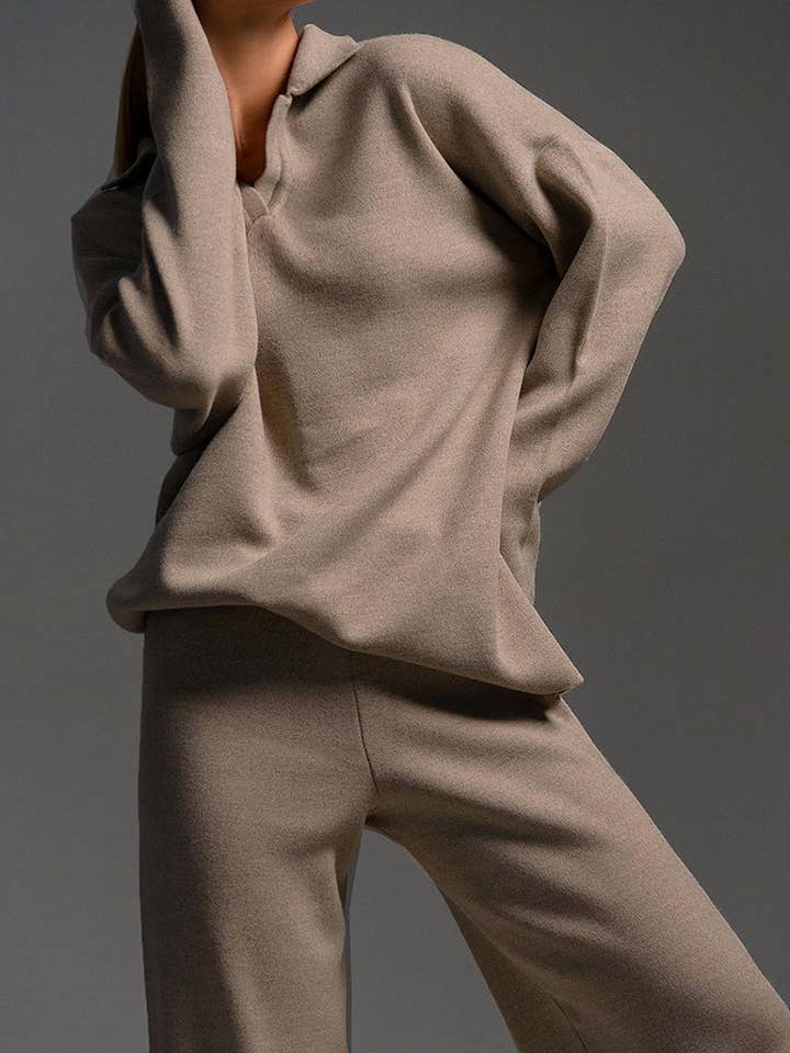 Katinki – wholesale Lounge set – Women's – Knitted Polo Shirt and Wide-Leg Pants Set