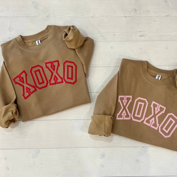 Oversized Varsity XOXO Embossed Puff Sweatshirt for wholesale by Up2ournecksinfabric
