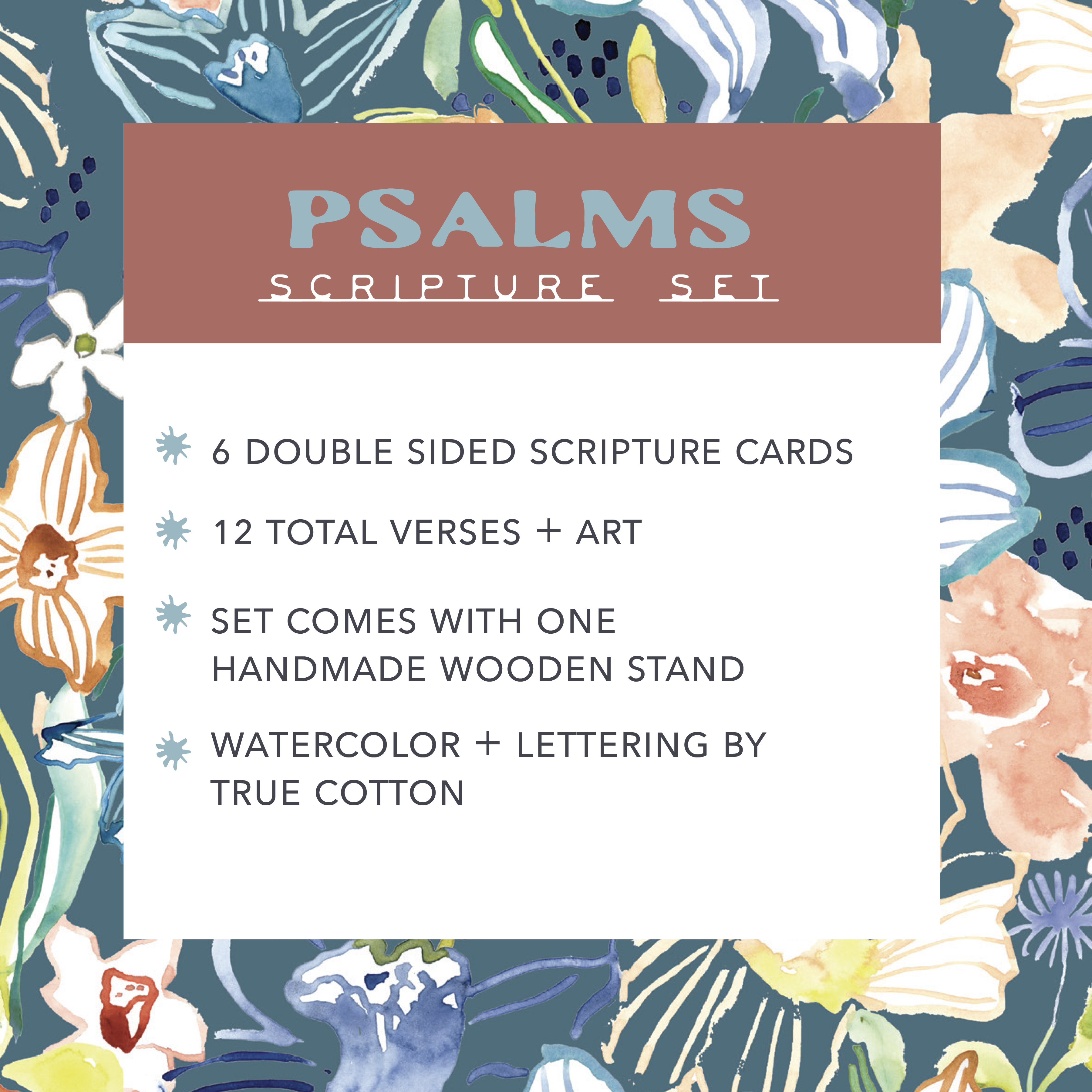 True Cotton - Wholesale Stationery/Notecard Set - Psalms Bible Verse Scripture Cards + Wooden Stand - 12Verses7