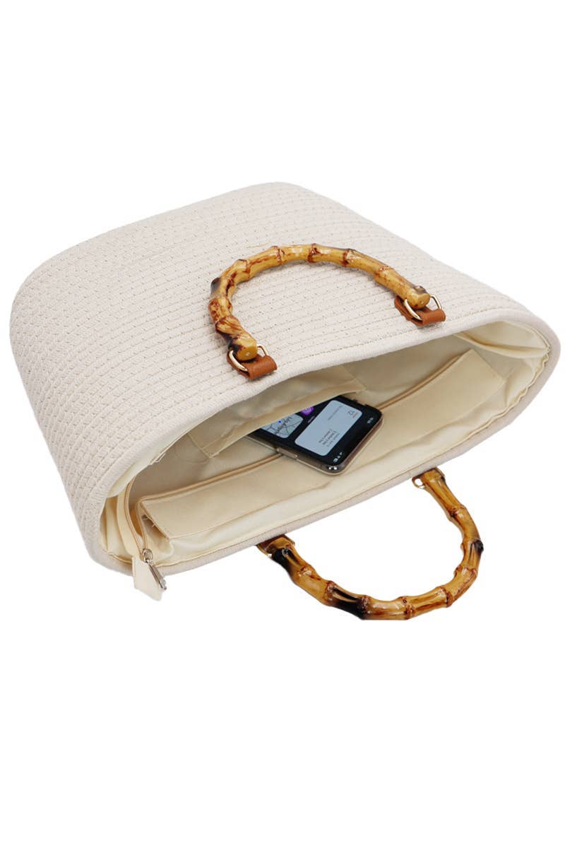 Cap Zone - Wholesale Beach Bag - Oversized Faux Bamboo Handle Braided Woven Beach Tote Bag10