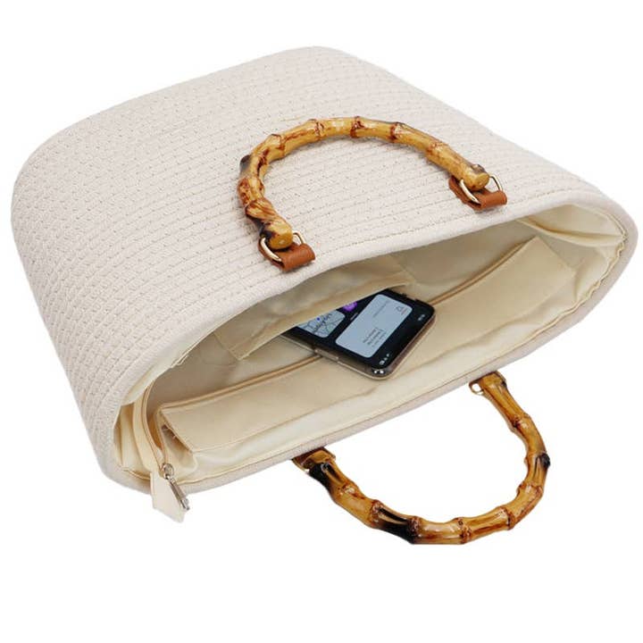 Cap Zone - Wholesale Beach Bag - Oversized Faux Bamboo Handle Braided Woven Beach Tote Bag10