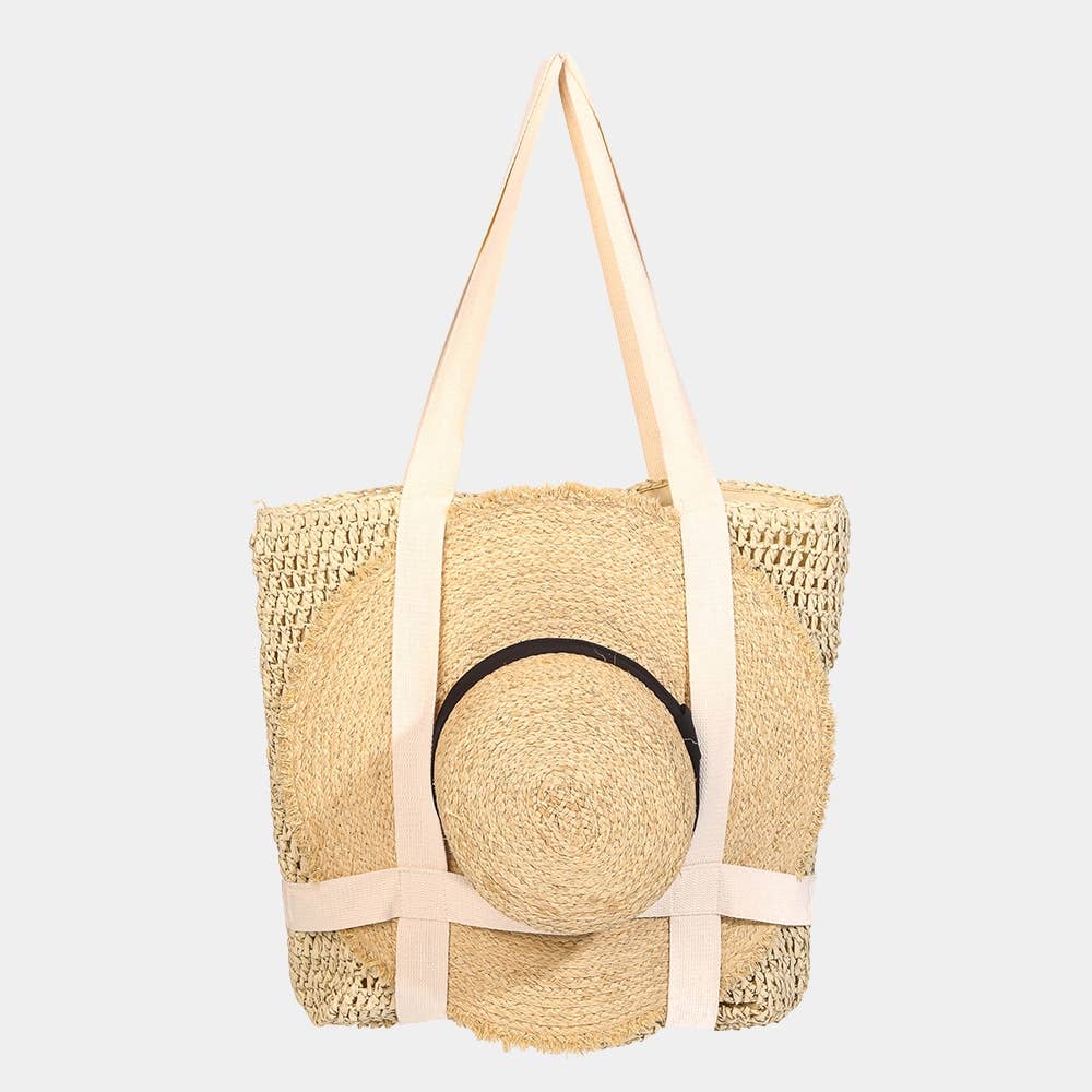 Collections by Fame Accessories – Engroshandel Tote bag - Dame – Stråflettet hattebærer-totetaske4