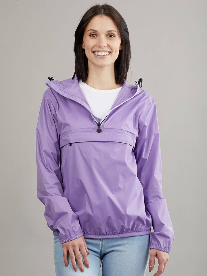 Light purple quarter zip packable rain jacket and windbreaker for wholesale by O8 Lifestyle
