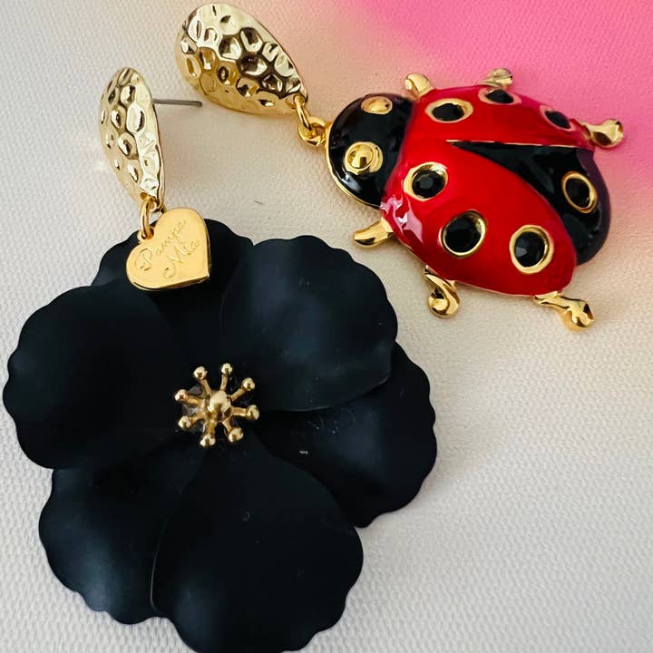 Flower & ladybug earrings XL for wholesale by Pampa Mia