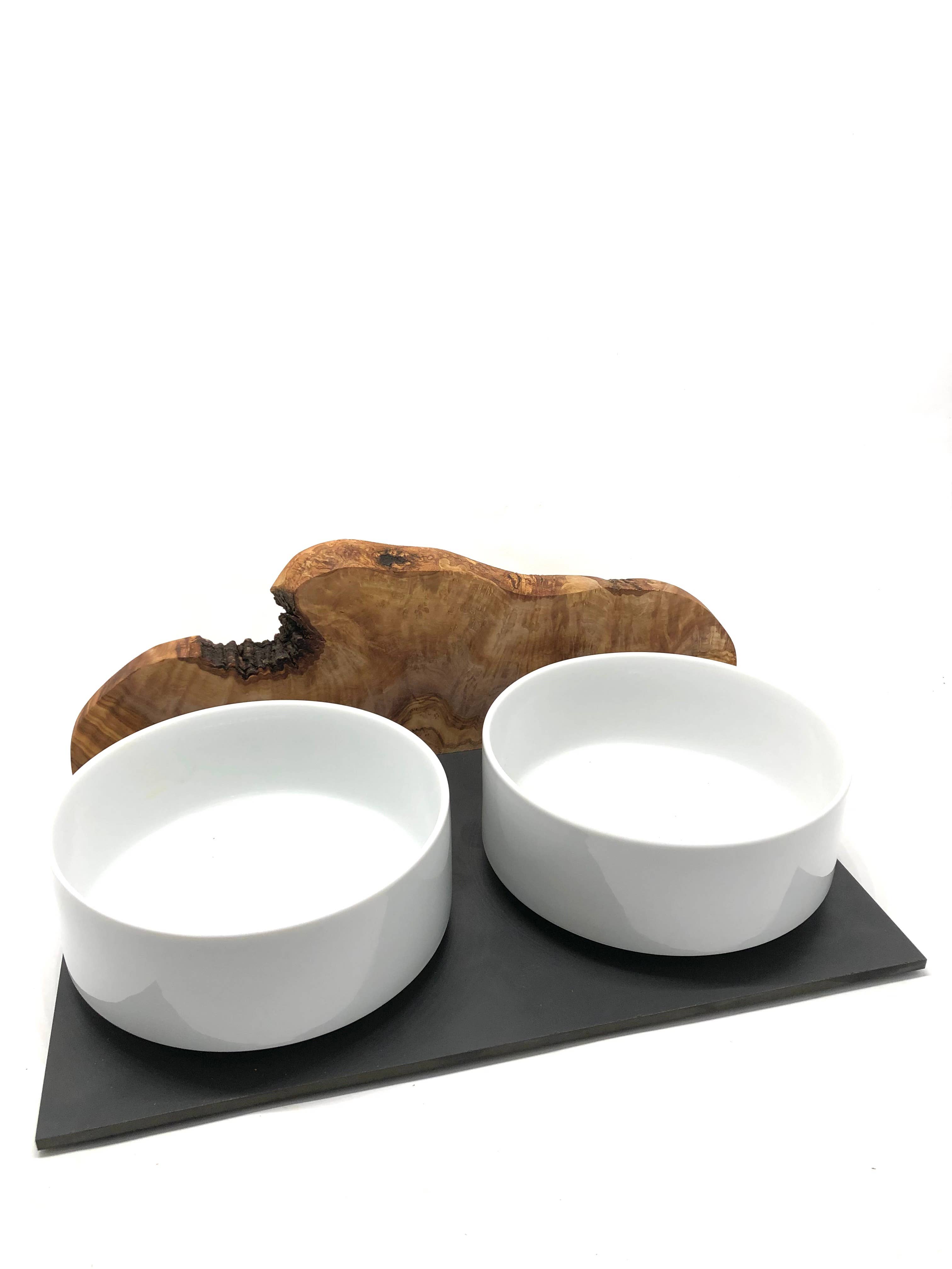 olivenholz-erleben - Venta al por mayor Comedero - Gatos y perros - Estación de alimentación MOUNTAIN con 2 cuencos de porcelana de 1,5 litros y madera de oliva4