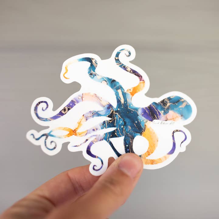 Abstract Alcohol Ink Art Vinyl Octopus Sticker for wholesale by Sarah Robison Art