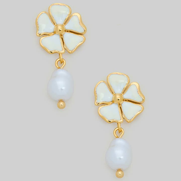 COLOR FLOWER PEARL DROP POST EARRINGS for wholesale by Girly