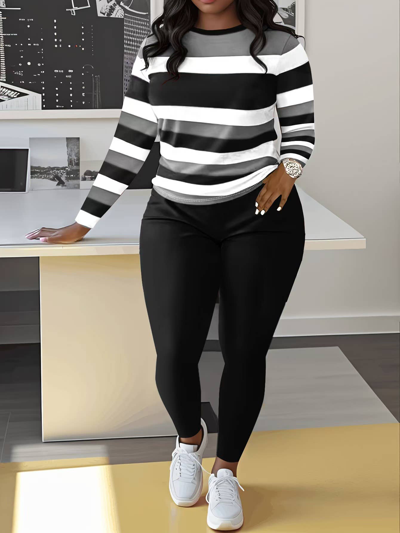 Lily Clothing - Wholesale Top & Pant Set (NOT Loungewear) - Women's - COLOR MATCHING STRIPED SHIRT PANTS TWO-PIECE SET0