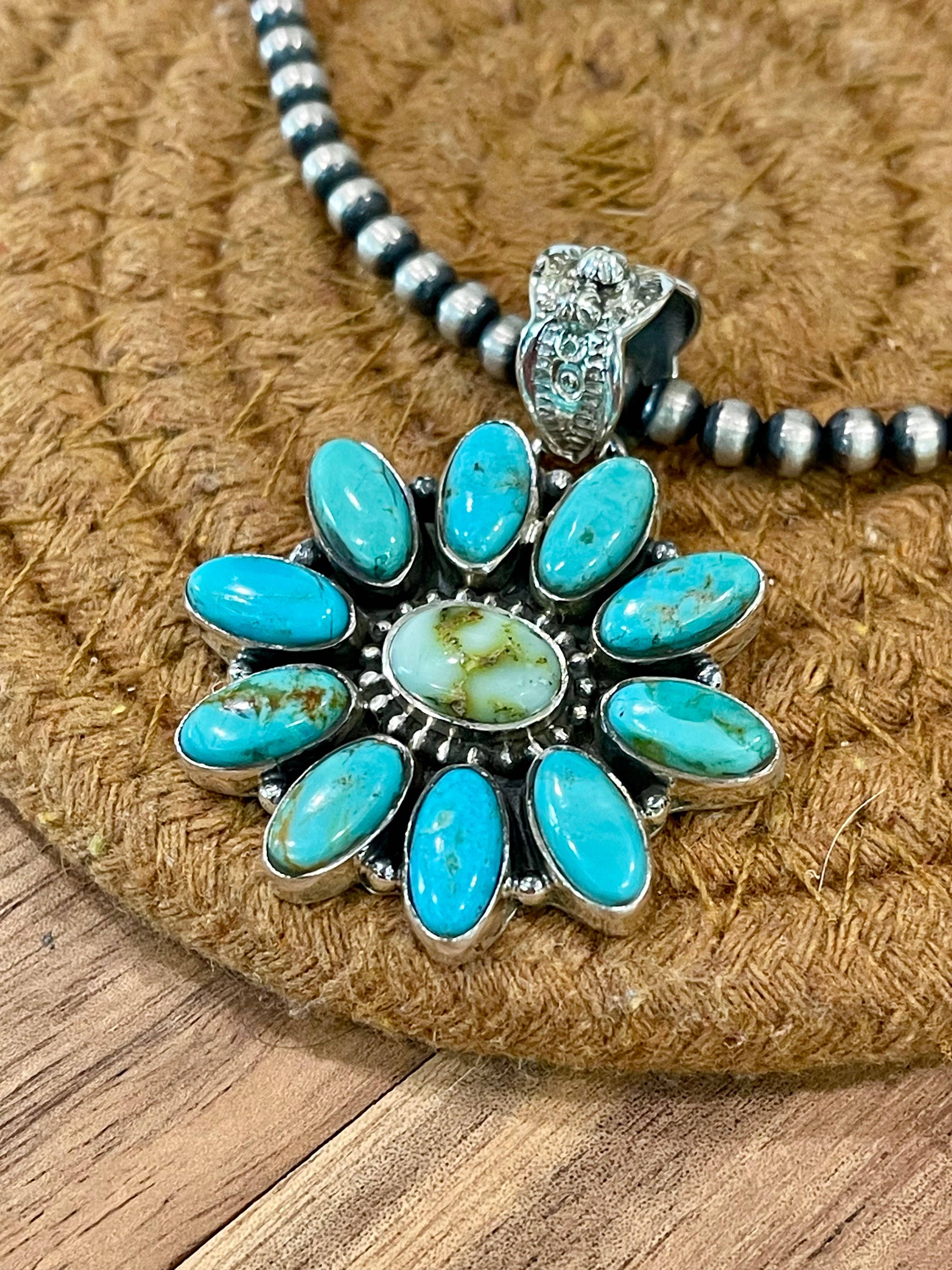 Nizhonitradersllc - Wholesale Individual Charm/Pendant - Handcrafted Sterling Silver, Turquoise & Palomino Cluster Pendant3