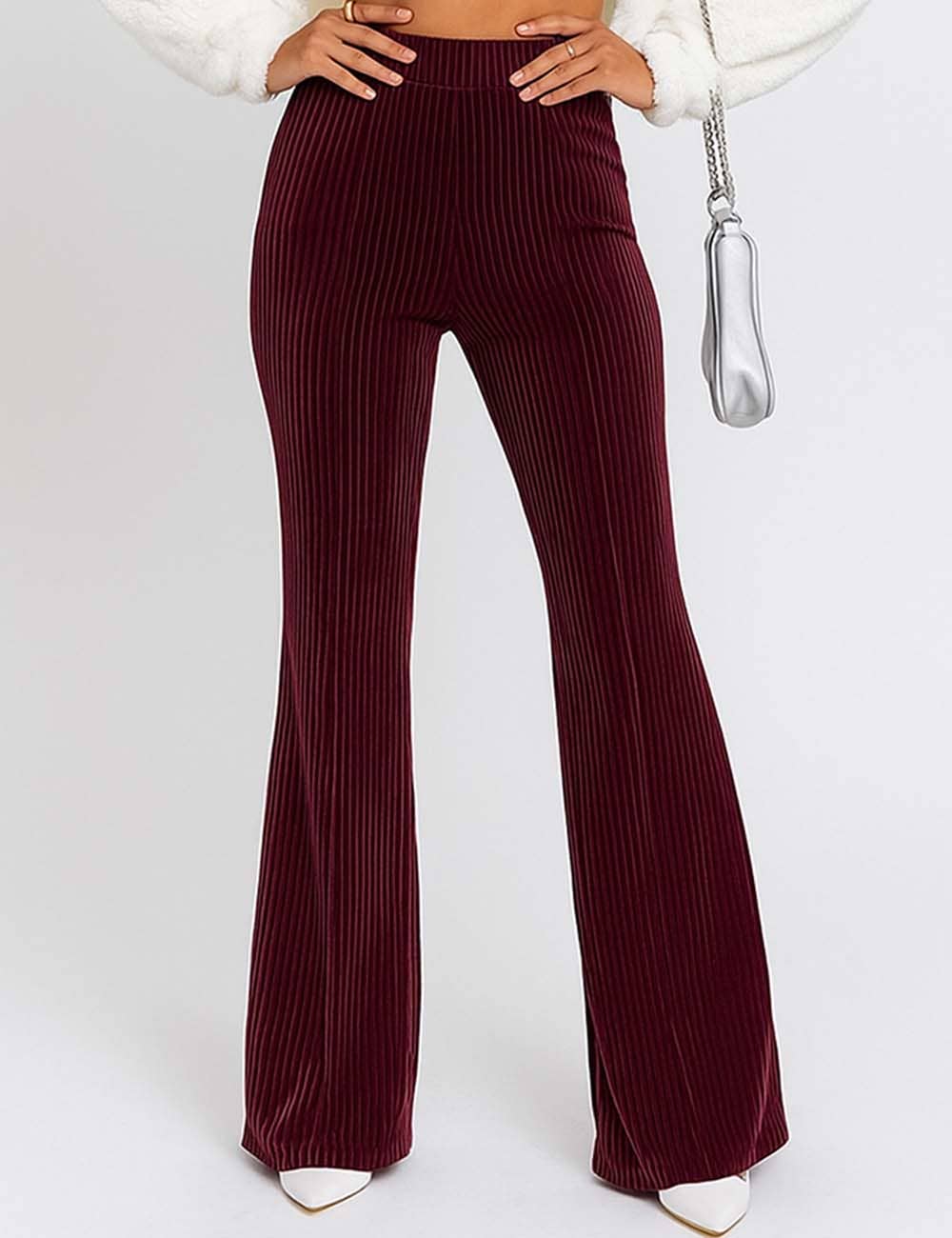 Sweetkama - Vendita all'ingrosso Pantalone - Donna - Pantaloni in Velluto a Coste da Donna a Vita Elastica a Tinta Unita Leggermente Svasati12