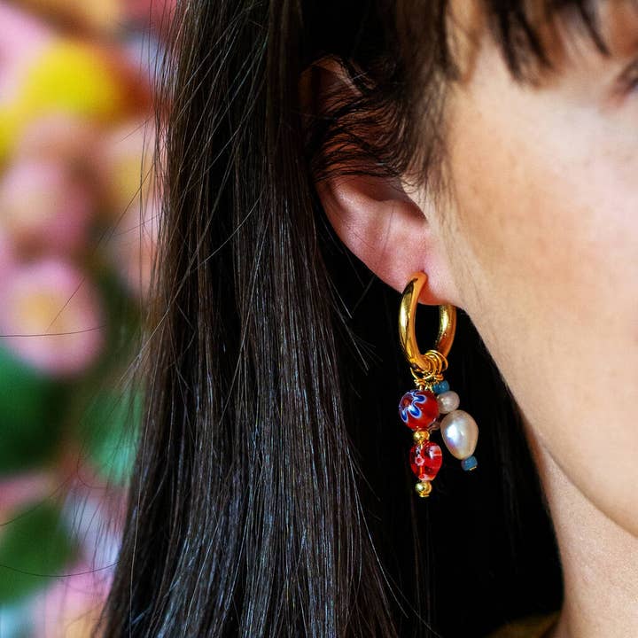 Lucent Studios Ltd - Wholesale Huggie Earrings - No Waste Millefiori Bead And Pearl Huggie Hoops1