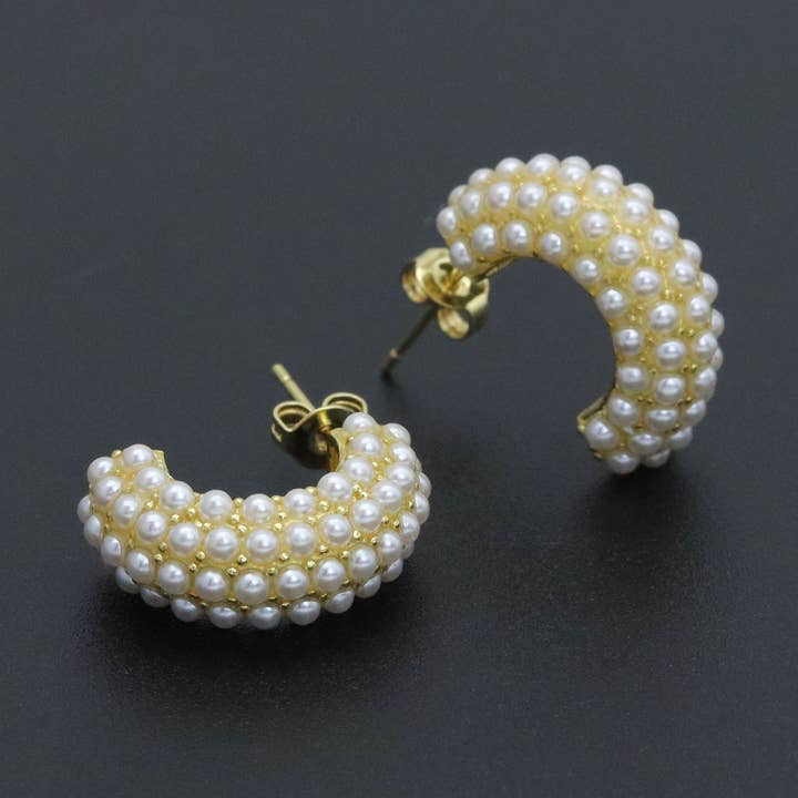 Multiline Pearl C Hoop Earrings, Sku#A291 for wholesale by BestBeads&Beyond
