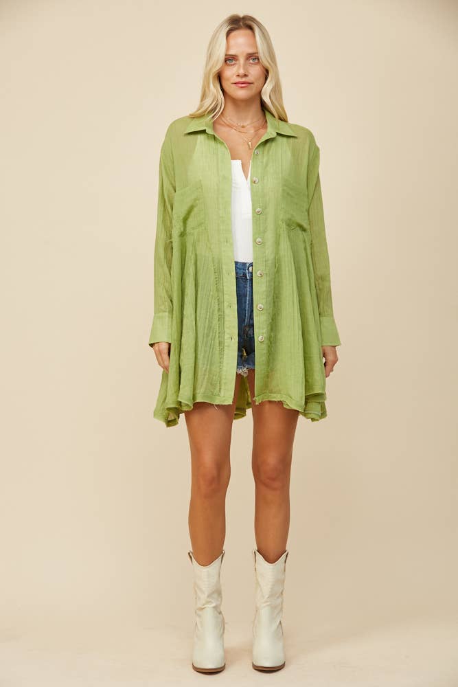 WISTERIA LANE – Camisa com botões no colarinho – Mulher por atacado – PANELA LARGA GAZE COM CAMISA DE VARRIMENTO 3333 PISTÁCIO4