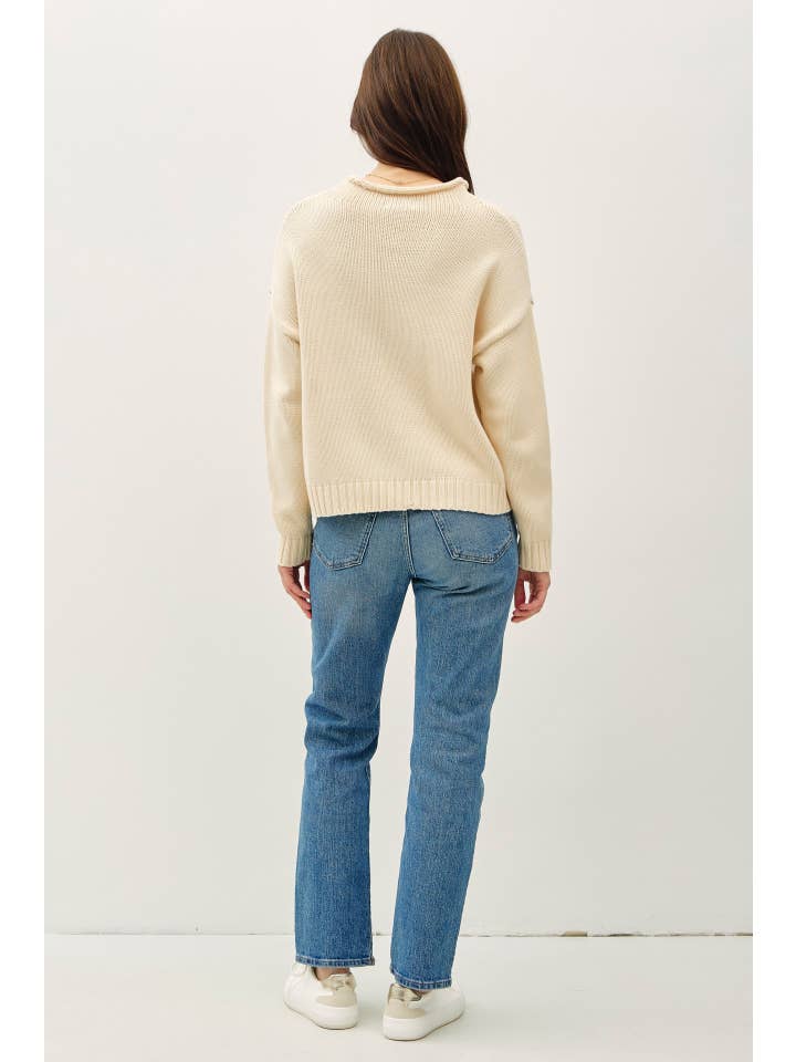 Be Cool - Wholesale Knit Sweater - Women's - CHUNKY COZY RAW EDGE MOCK NECK SWEATER