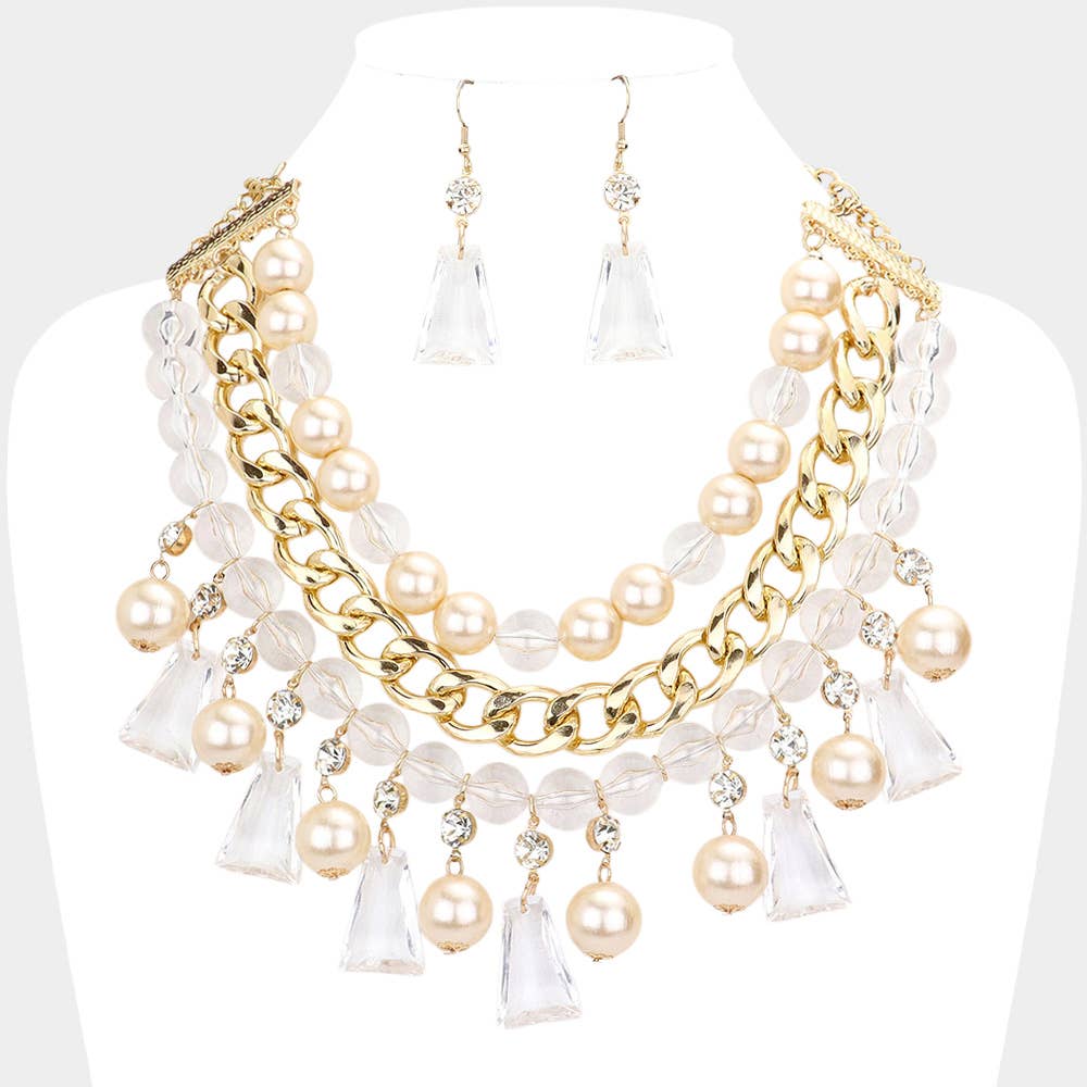 Sensibling Corp. - Wholesale Jewelry Set - Pearl Lucite Bead Statement Necklace
1