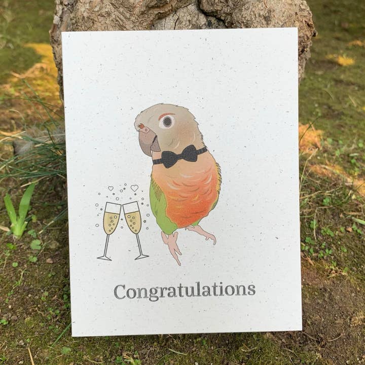 Congratulations Pineapple Conure Hemp Greeting Card for wholesale by Hakuna Matata Vibes