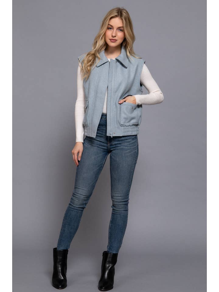 Active Basic | Active USA - Wholesale Outerwear Vest - Women's - Notched Collar Soft Felt Zip Up Vest4