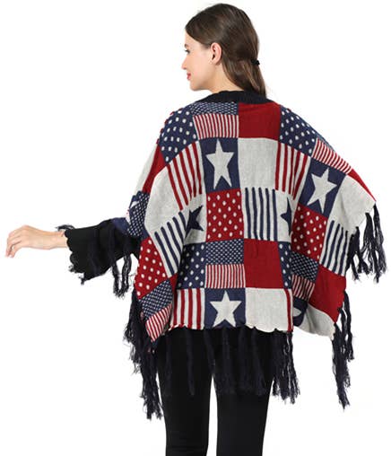 Shine Mark Accessories – Poncho - Mulher por atacado – Poncho de xadrez estrelado com franjas2